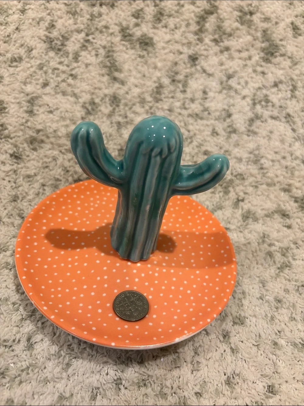 Southwest Ceramic Teal Cactus Ring Jewelry Trinket Dish NWT Sass & Belle 5x4”